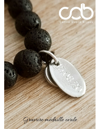 Bracelet en perles de lave noire, perles en...