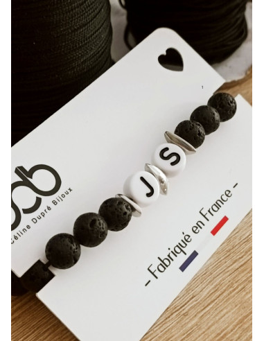 Bracelet en perles de lave noire, perles en...