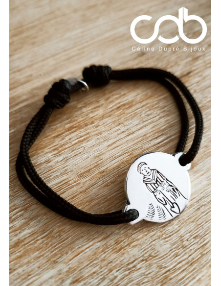 Bracelet saint Fiacre - réglable avec médaille ø25mm - cordon paracorde ø3mm