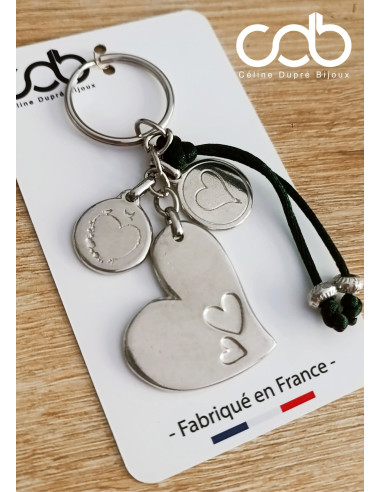 Porte clés en étain - Coeurs et cordon et...