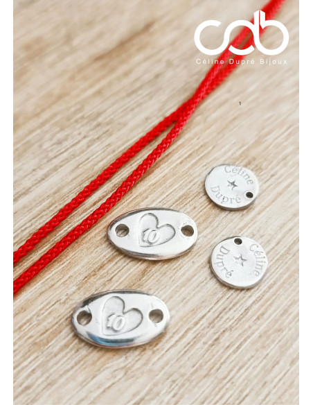 Bracelet en étain - ovale 8x14mm avec petit coeur + 10