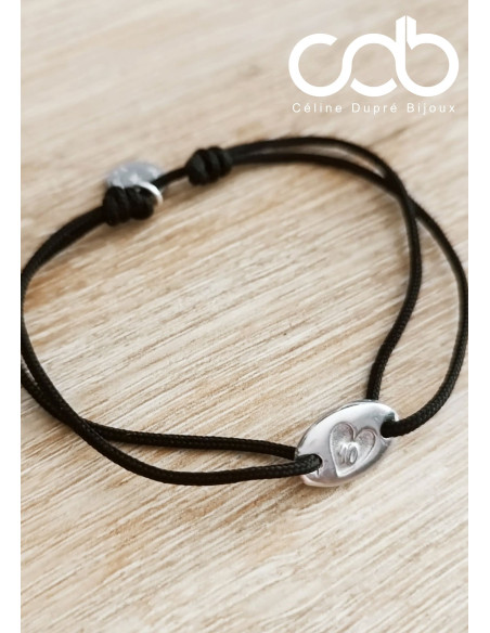 Bracelet en étain - ovale 8x14mm avec petit coeur + 10