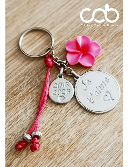 Porte clés en étain - Je t'aime ø30mm + 2016/2026 - personnalisable