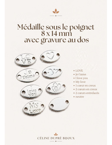 Bracelet en étain - Médaille rectangle 15x20mm