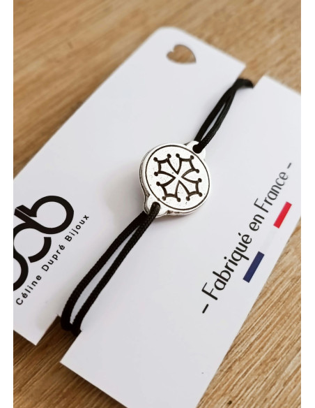 Bracelet Croix Occitane (avec cercle) ø16mm - cordon réglable