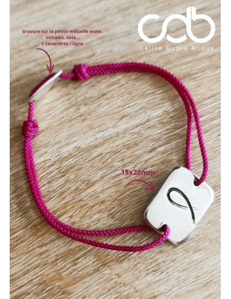 Bracelet Octobre Rose - Rectangle 15x20mm - personnalisable