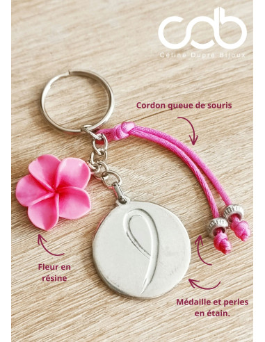 Porte clés Octobre Rose - avec médaille ronde...