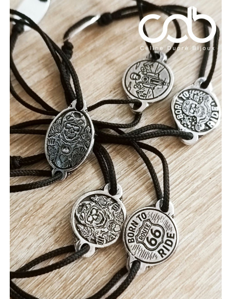 Bracelet Motard Biker Tête de mort - BORN TO RIDE - ø15mm - personnalisable