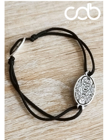 Bracelet Motard Biker, tête de mort avec roses...