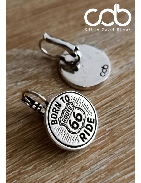 Boucles d'oreilles Motard Biker - Born ro Ride / Route 66 - Rond ø17mm