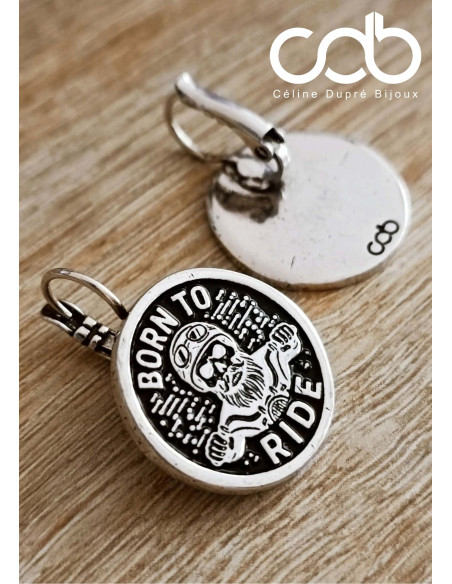 Boucles d'oreilles Motard Biker - Born to Ride - Rond ø20mm