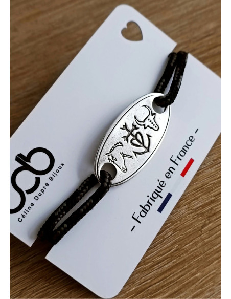 Bracelet Camargue réglable – Cheval, Taureau ou Croix de Camargue - ovale 20x40mm - cordon paracorde ø3mm