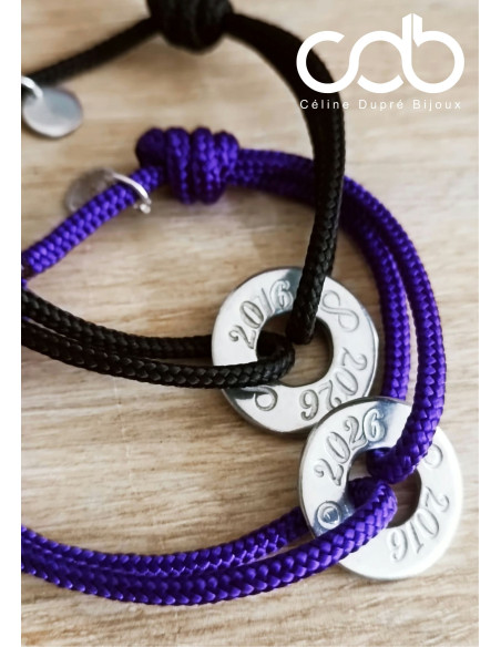 Bracelet étain - Anneau 2016/2026 + infini - ø22mm - cordon paracorde ø3mm