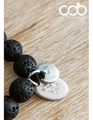 Bracelet en perles de lave noire, perles en...