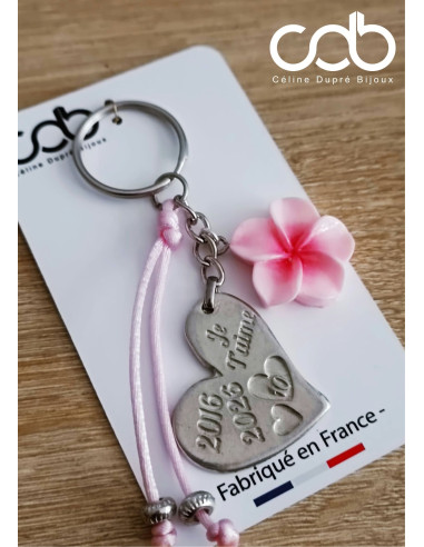 Porte clés noces d'étain - Coeur 30x35mm...
