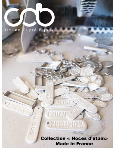 Porte clés étain brut - 1 médaille rectangle (+...