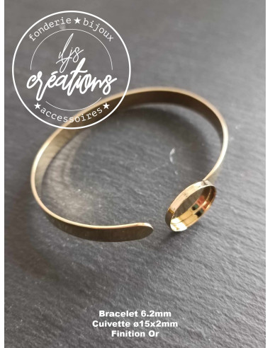 Bracelet ruban 6.2mm de large avec cuvette ø15x2mm