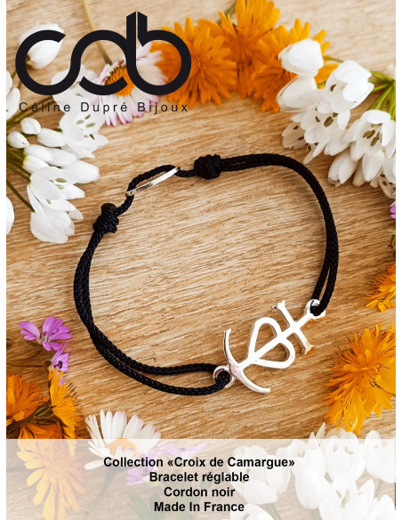 Bracelet Croix de Camargue - 17x23mm - cordon réglable
