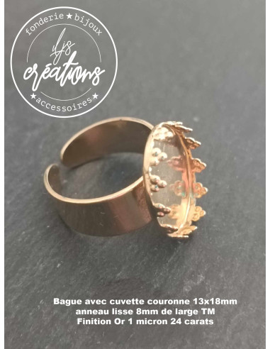 Base pour bague ovale (style couronne) 13x18mm...