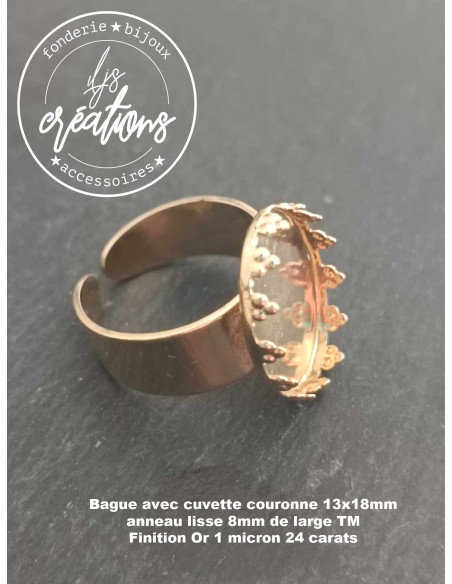 Base pour bague ovale (style couronne) 13x18mm avec anneau lisse 8mm- Finition au choix