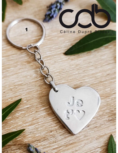 Porte clés Coeur en étain brut - 1 médaille...