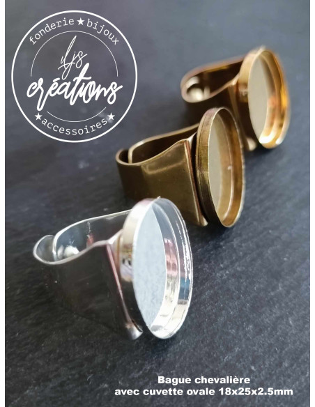 Bague chevalière avec cuvette ovale 18x25x2.5mm