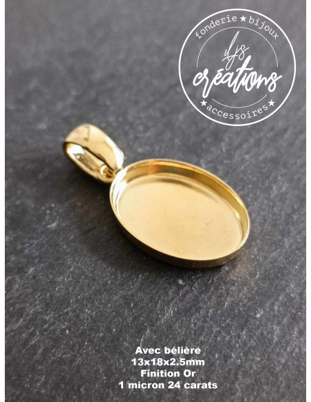 Base pour pendentif ovale avec cuvette 13x18x2.5mm