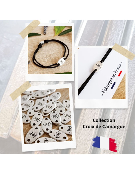 Bracelet Croix de Camargue - ovale 8x16mm - cordon réglable