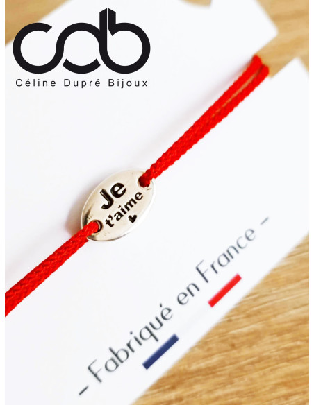 Bracelet réglable avec médaille "Je t'aime'" 8x15mm