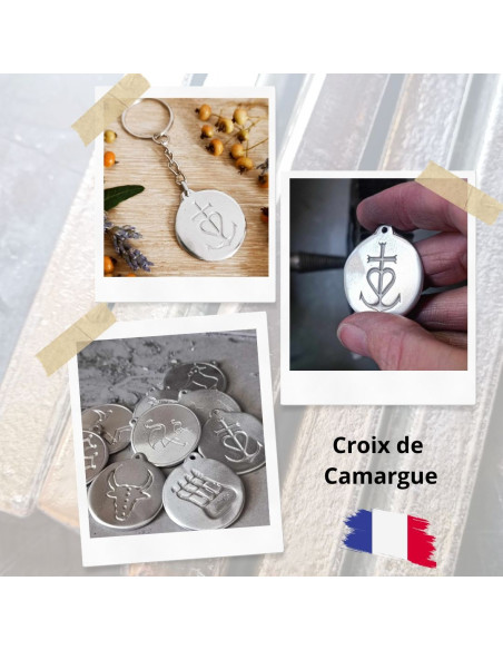 Porte clés Croix de Camargue en étain - ø30mm - Modèle au choix