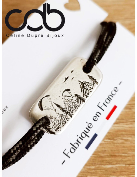 Bracelet Parapente réglable – Montagne & Forêt – Médaille 15x35 mm - cordon paracorde ø3mm