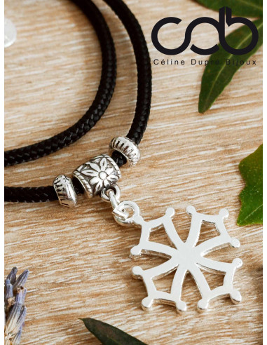 Collier Croix occitane ø25mm - cordon paracorde...