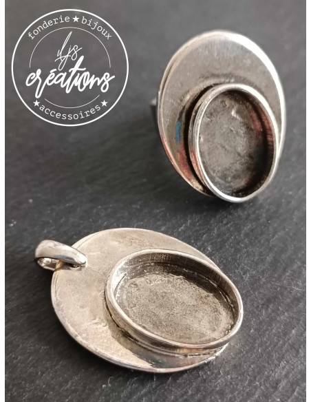 Base pour Pendentif Ovale 27x33mm avec cuvette 15x21x3mmmm - finition au choix