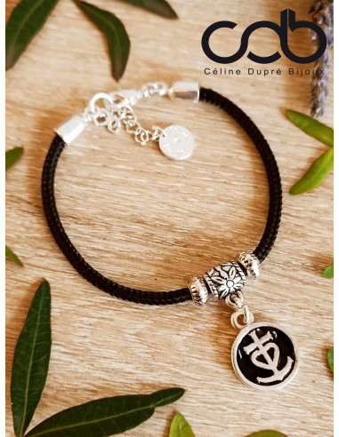 Bracelet avec médaille ronde ø15mm noire