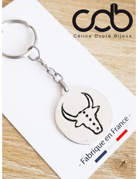 Box / coffret Bijoux "Camargue" - Porte clés taureau / bracelet Tête de Taureau de face