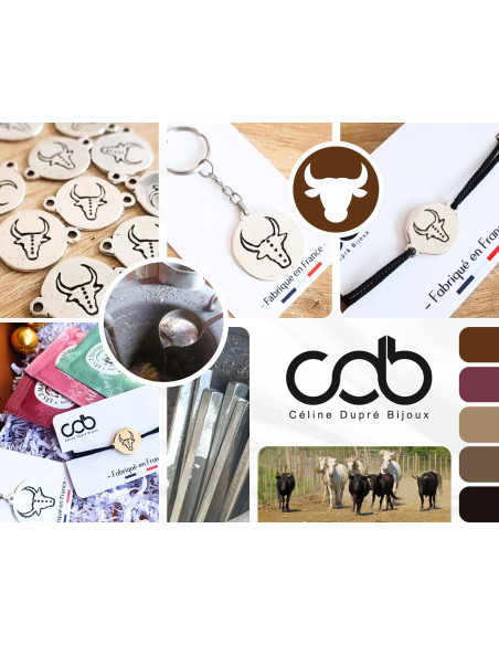 Box / coffret Bijoux "Camargue" - Porte clés taureau / bracelet Tête de Taureau de face