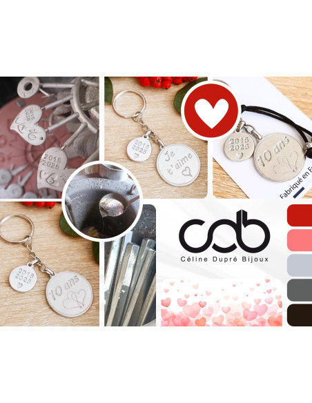 Porte clés en étain 2016/2026 - 2 médailles - Je t'aime
