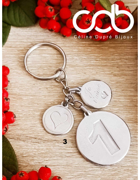 Porte clés Pour 1 an (Noces de coton) en étain brut - Modèle au choix
