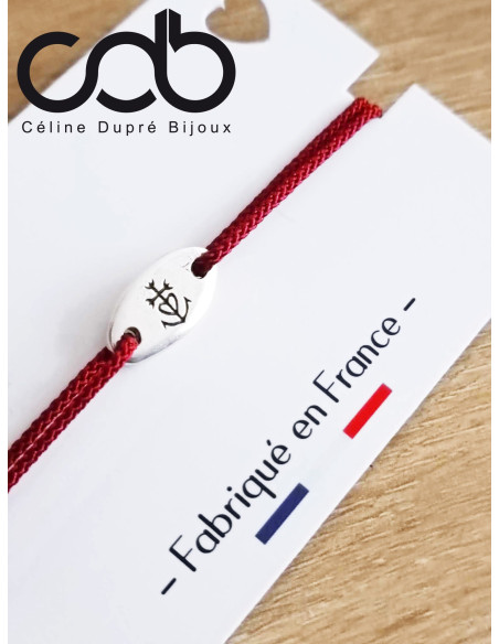 Bracelet Croix de Camargue - ovale 8x16mm - cordon réglable