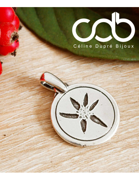 Pendentif rond edelweiss