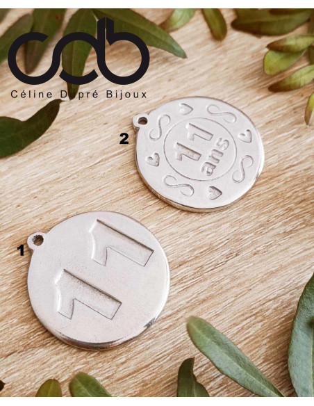 Porte clés Pour 11 ans (Noces de Corail) en étain brut avec cordon - Modèle au choix