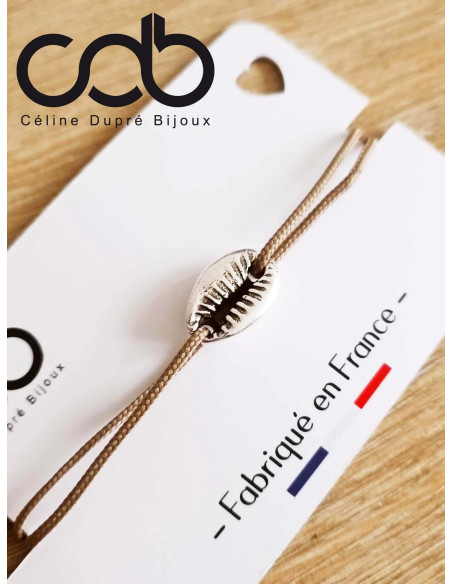 Bracelet Coquillage Cauri - cordon réglable - finition Argent