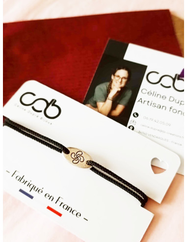 Bracelet Croix basque / Lauburu ovale 8x16mm -...