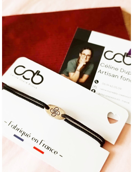 Bracelet Croix basque / Lauburu ovale 8x16mm - cordon réglable