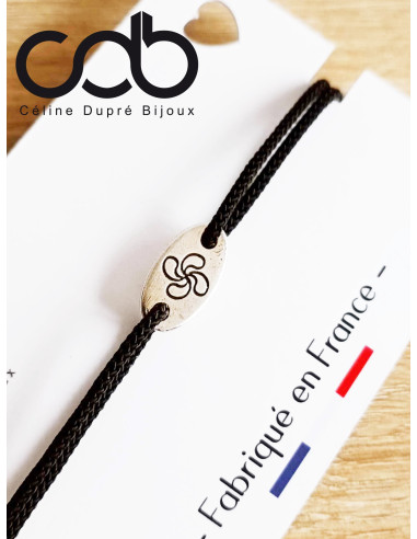 Bracelet Croix basque / Lauburu ovale 8x16mm -...
