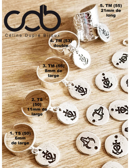 Bague avec pampille au choix : Croix de Camargue - Anneau au choix