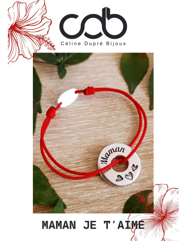 Bracelet réglable avec anneau "Maman" ø23mm