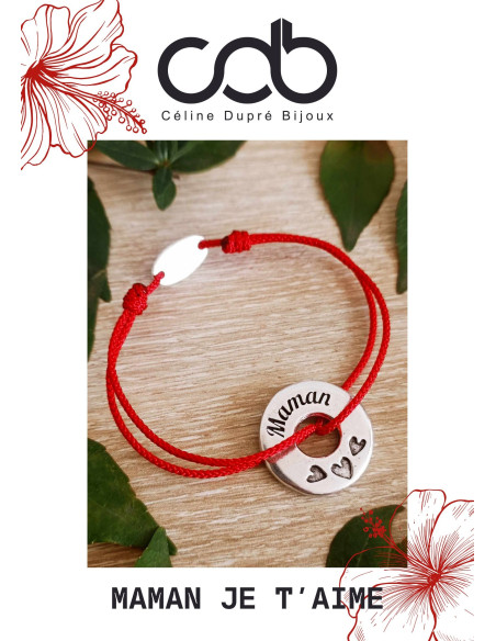 Bracelet réglable avec anneau "Maman" ø23mm