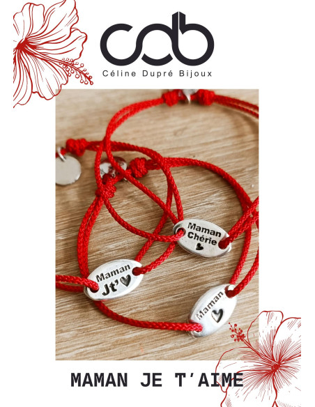 Bracelet réglable avec médaille "Maman Chérie" 8x15mm