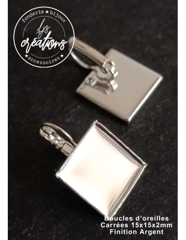 Boucles d'oreilles carrées 15x15x2mm finition Argent